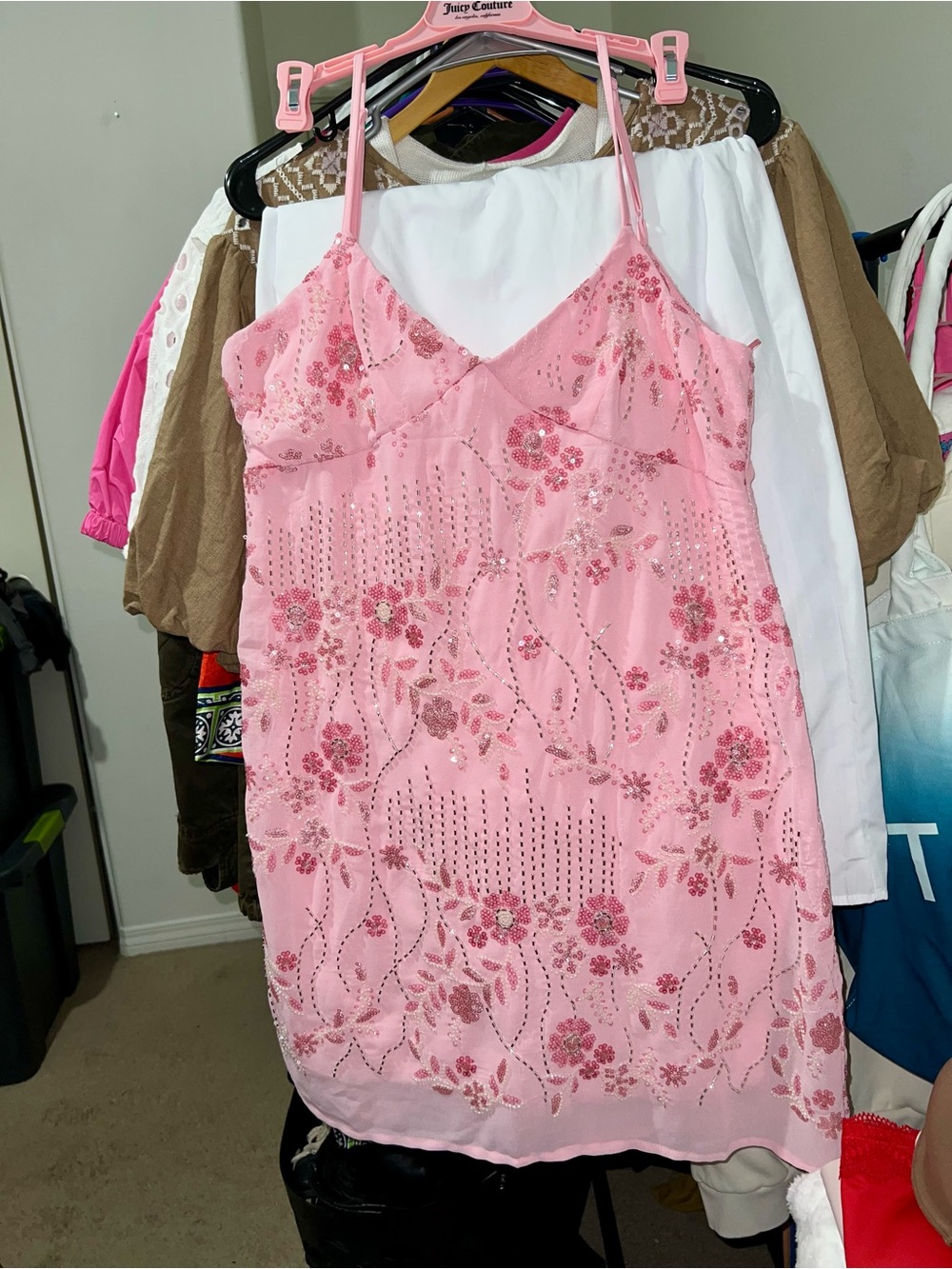 Thirty Thirty Pink Floral Sequin Slip Dress